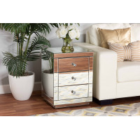 Baxton Studio RXF-8667-NS Baxton Studio Arnold Contemporary Glam and Luxe Mirrored 3-Drawer Nightstand